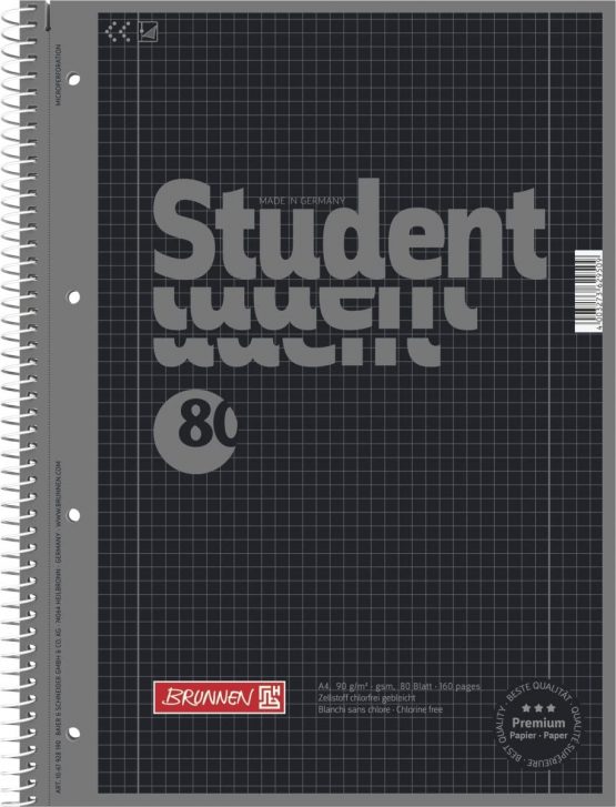 Brunnen 1067928190 Notebook, Student Notepad (Square, A4, line: 28, 90 g/m², 80 Sheets) Black - Image 2
