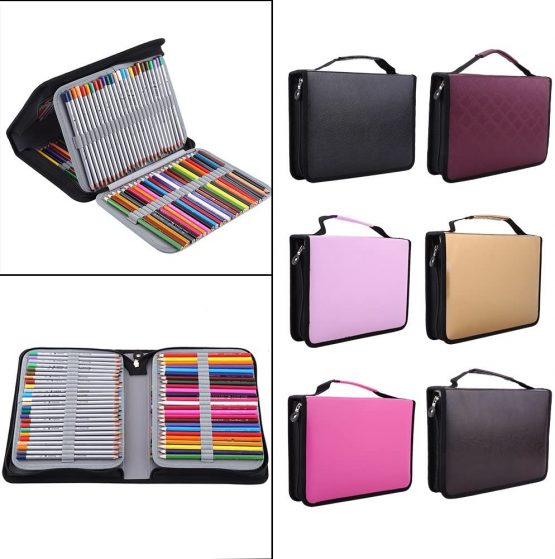 150 Slots PU Leather Fabric Pencil Case Large Capacity Zippered Pen Bag Pouch with Handle Strap Multi-Layer Art Pencils Storage Organizer Stationary Case (Color : Gold) - Image 4