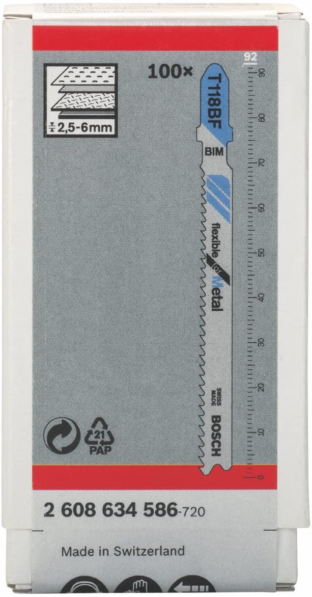 Bosch Professional 100x Jigsaw Blade T 118 BF Flexible for Metal (for Steel sheets Accessories Jigsaw), Silver, 2.5 - 6 mm - Image 2