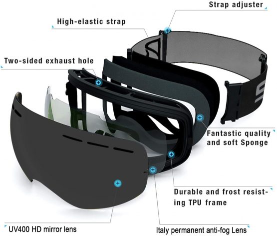 SPOSUNE Ski Goggles Skiing Goggles Over Glasses with Anti-Fog Spherical Dual Interchangable Lens,100% UV400 Protection Snow Snowboard Goggles for Men Women Youth,Helmet Compatible,Anti Glare,Impact Resistant,Windproof - Image 2