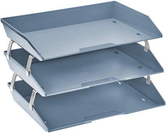 Acrimet Facility 3 Tier Letter Tray A4 Side Load Plastic Desktop File Organizer (Solid Blue Color)