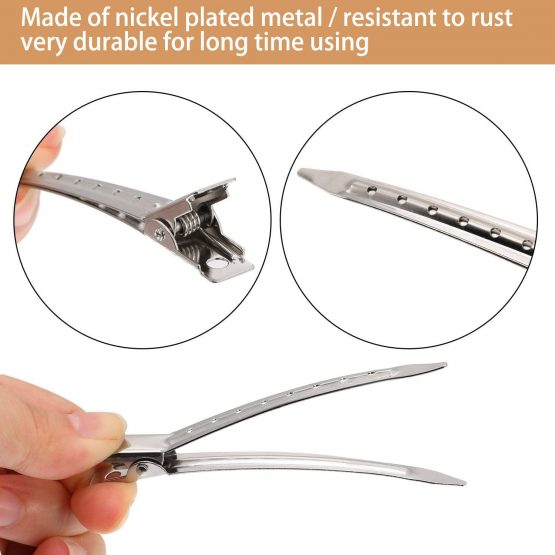 3.5 Inches Duck Bill Hair Clips Metal Alligator Curl Clips Sectioning Clips with Holes, Crocodile Clips Hair Styling Clips for Salon and Women Girls Accessories (12PCS) - Image 3