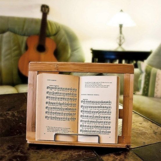 Relaxdays Bamboo Cookbook Holder, 24 x 32 x 18 cm, Recipe Book Stand Ajustable, 3 Angles, Kitchen Reading & Book Support w/ Page Holder, Brown - Image 2