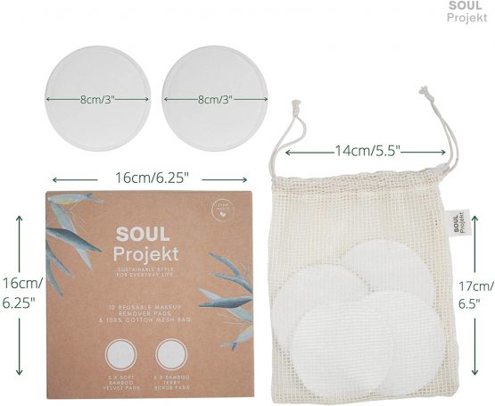 Soul Projekt Reusable Cotton Pads (10 Pack) 3 Layer Makeup Remover Pads, Washable Face Wipes Organic Bamboo Cotton, Mesh Laundry Bag, Eco-Friendly, For All Skin Types (8cm) - Image 4