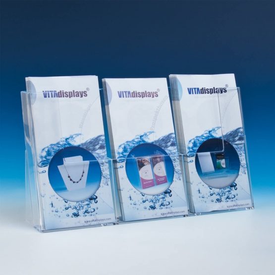 taymar® Table Brochure Holder/Flyer Stand with 3 Compartments for DIN Long (DL), Transparent - Image 2