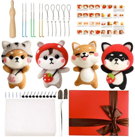 luokefe Needle Felting Kit for Beginners, Felting Starter Kit with 6 Pcs Colorful Felting Needles and Instructions, Wool Painting Kit, Wool Felting Doll Making Supplies for Christmas, Other Festival