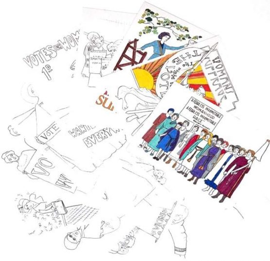 decorative colour it yourself postcard set suffragette