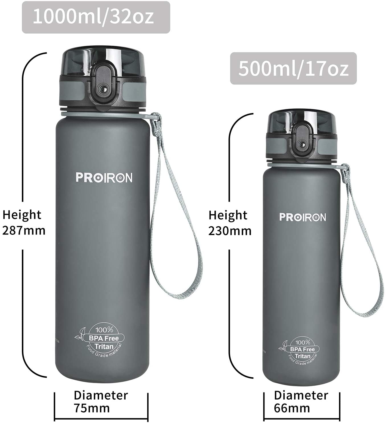 PROIRON Water Bottle 500ml for Bike Running, Cycling, Gym, Leak Proof Sports Water Bottles with Flip Top Lid - Image 2