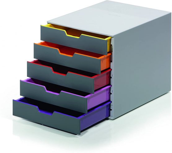 Durable VARICOLOR 5 Drawer Unit | Desktop Drawer Set with 5 Colour Coded Draws | Perfect for Storing Documents and Paper Work, Grey - Image 3