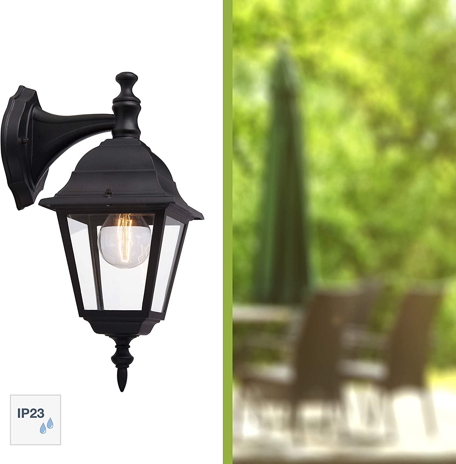 Brilliant 44282/06 Newport Outdoor Down-Wall Light, Metal/Glass, E27, 60 W, Black, Wandleuchte