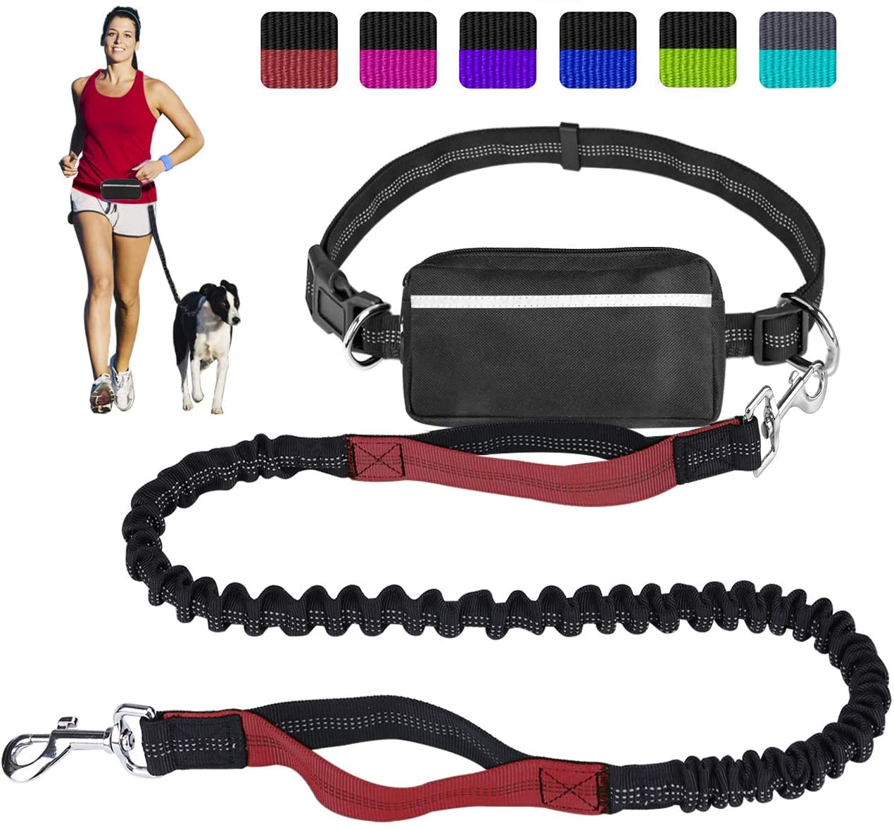 LANNEY Hands Free Dog Leash for Running Walking Training Hiking, Dual