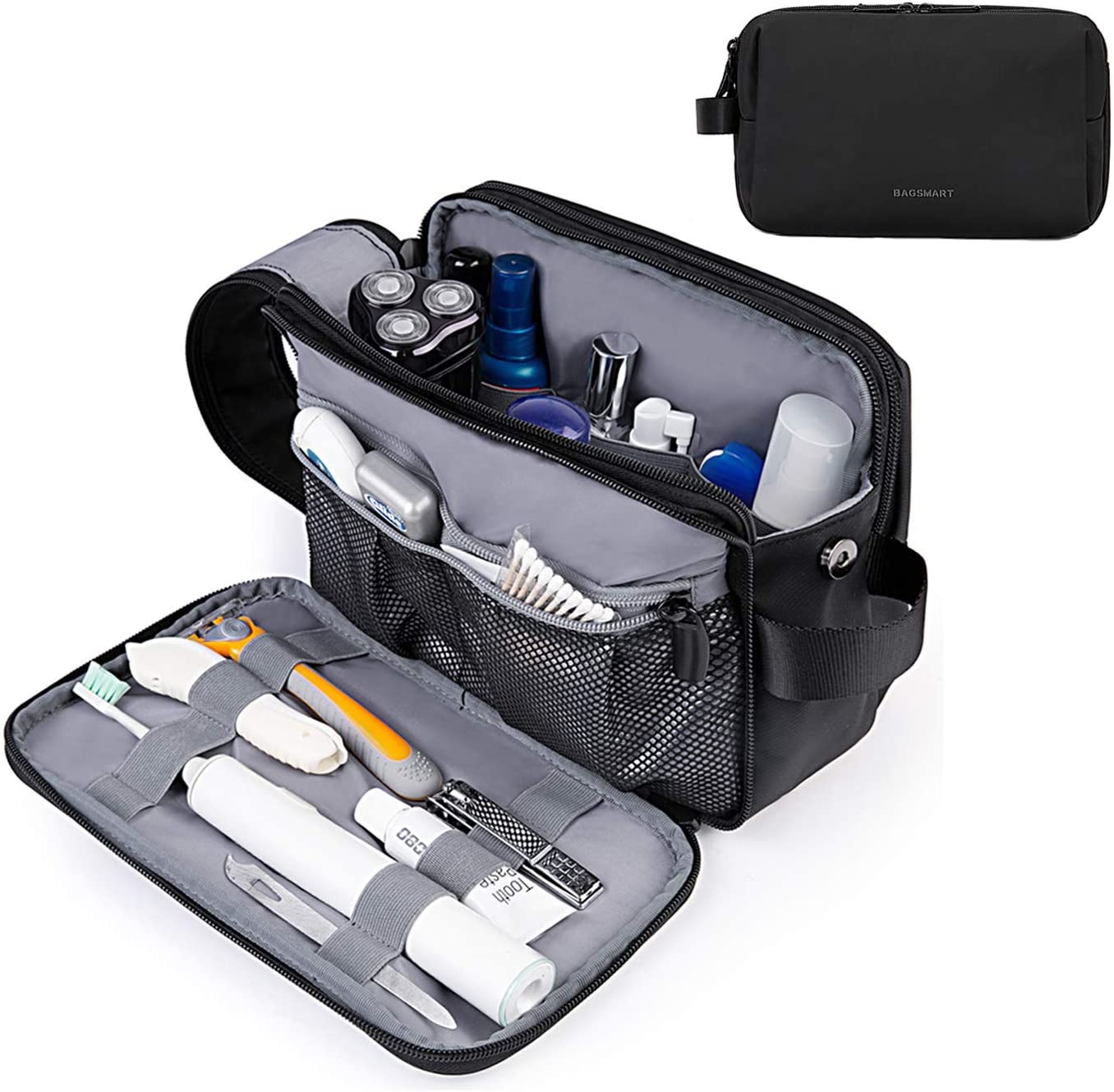 BAGSMART Mens Wash Bag Travel Toiletry Bag Makeup Shower Shaving Organiser for Bathroom Camping Gym