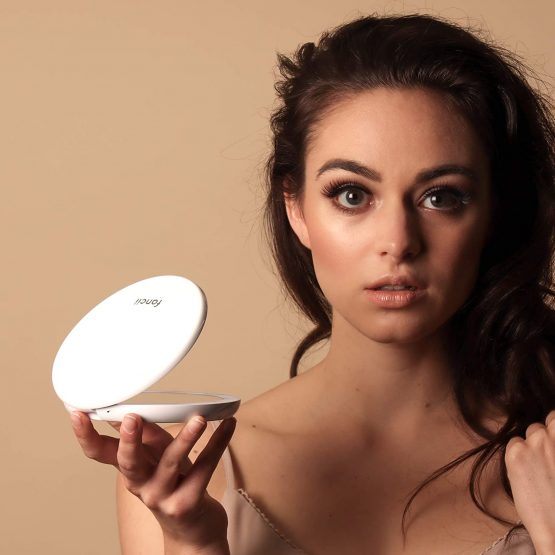 Fancii LED Lighted Travel Makeup Mirror, 1X/10X Magnification - Daylight Led, Compact, Portable, Large 127mm Wide Illuminated Mirror, Silk White (Lumi) - Image 4