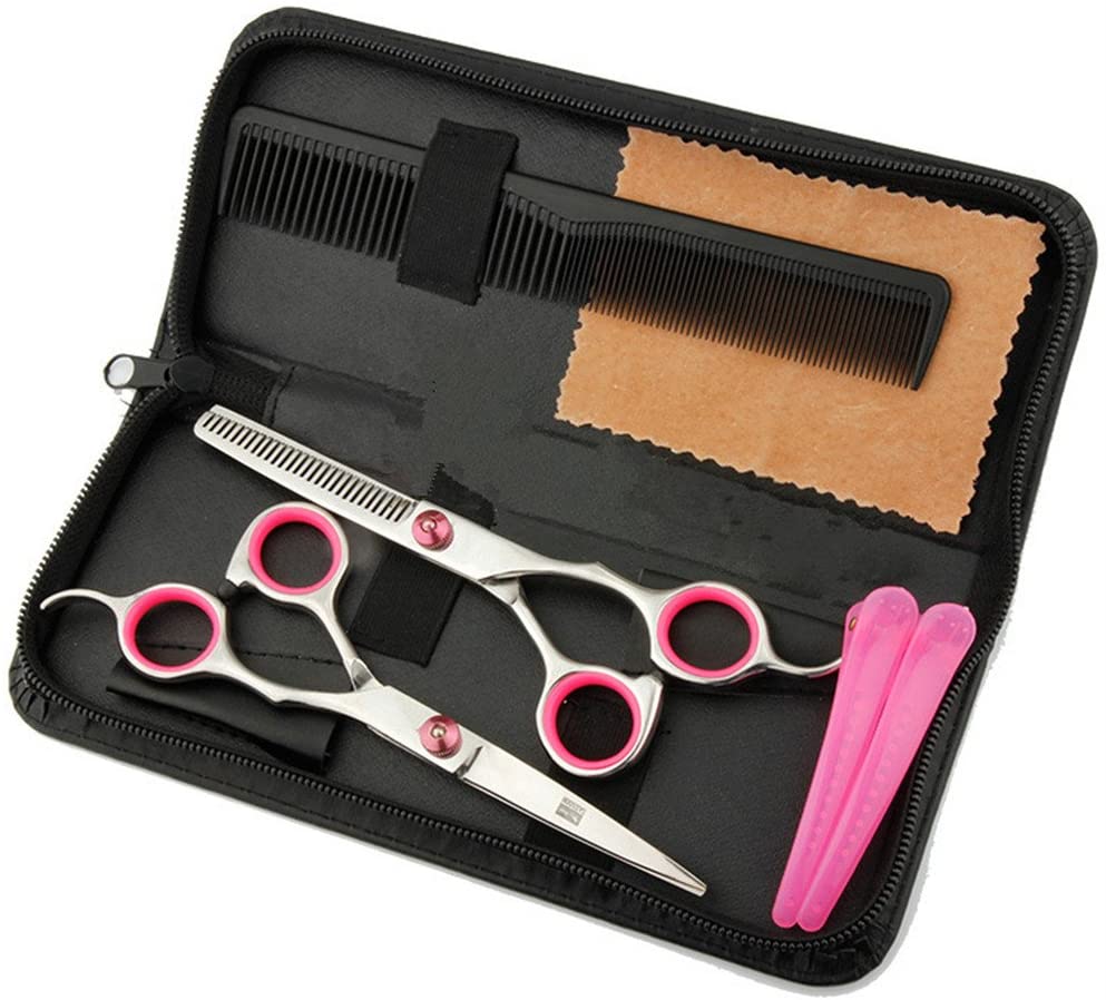 JYHY Professional Hair Cutting Scissors Shears Barber Thinning Set Kit- Family Hair Cutting,Barber Hair Cutting Tool Thinning texturizing,6"(Rose red)
