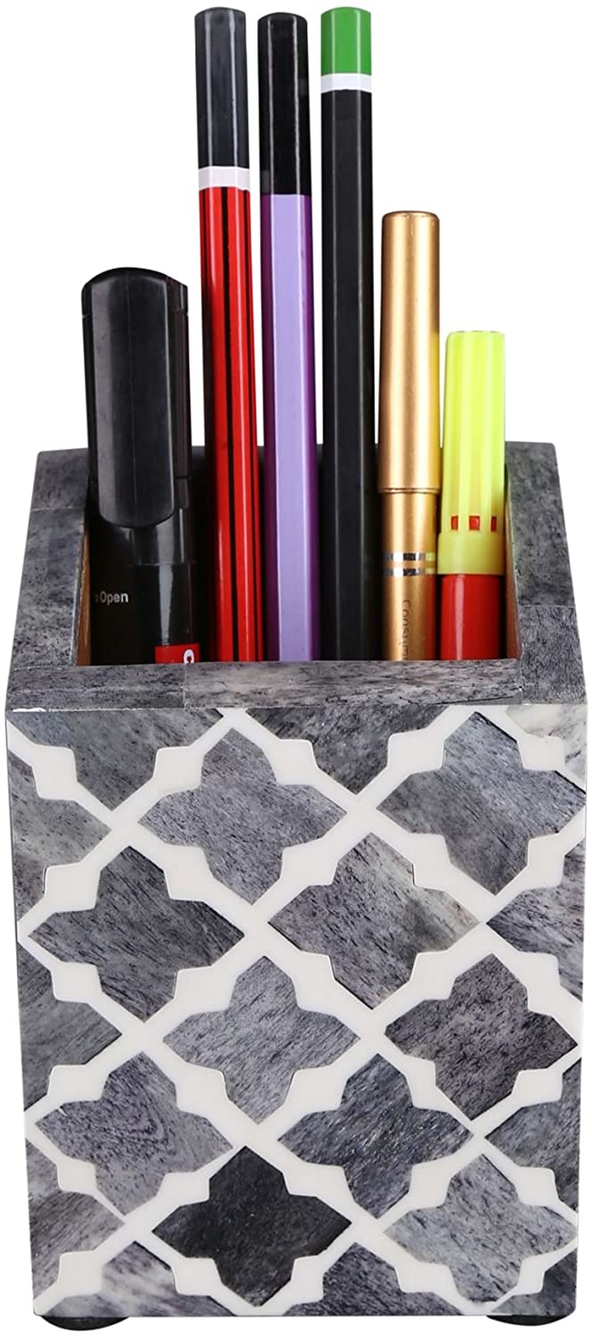 Handicrafts Home Pen Holders Organizers - Pencil Holders and Organizers for Desk - Quatrefoil Slate White - Image 2