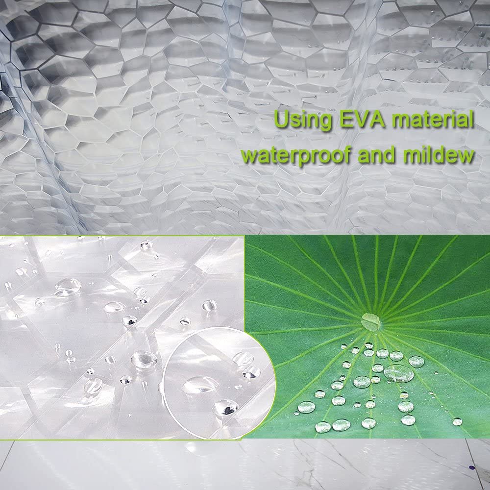 OTraki Shower Curtain Semi Transparent 180 x 200 cm Anti-Mould Washable EVA Bath Curtain Waterproof 3D Bathroom Curtain with 12 Rings No PVC - Image 3