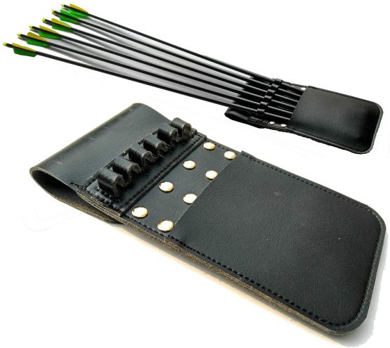 Techson Hip Arrows Pocket, Archery Leather Back Pouch Quiver for Holding 6 Pieces Arrows, Shooting Hunting Bow Gear Accessories (Black)