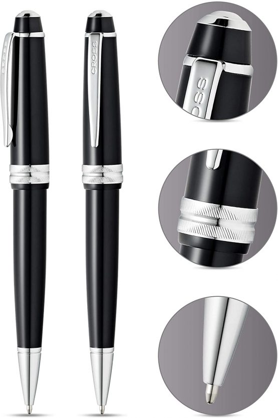 Cross Bailey Light Refillable Click-Off Cap Resin Gel Ink Rollerball Pen, Medium Ballpoint, includes Premium Gift Box and Black Cartridge, 1 Pack, Glossy Black - Image 2