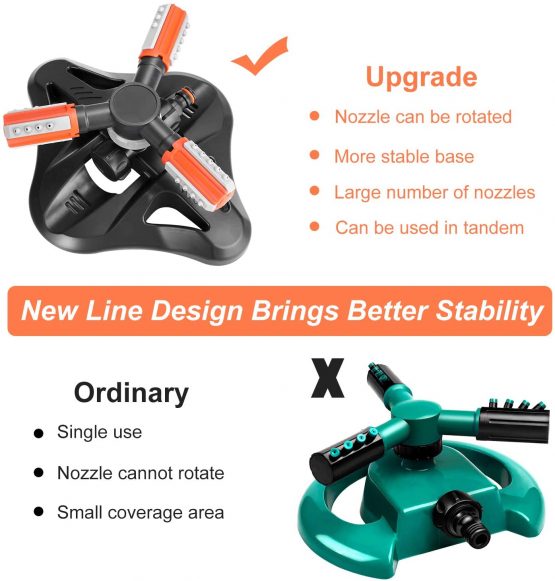 Aiglam Garden Sprinkler, Lawn SprinklerAutomatic 360 Degree Rotating 3 Arm Lawn Water Sprinkler System with Quick Connectors for Watering Plants or Summer Outdoor Play - Image 4