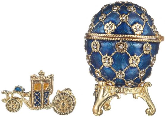 danila-souvenirs Russian Faberge Style Coronation Egg/Trinket Jewel Box with Carriage & Russian Coat of Arms 6,5 cm blue - Image 3