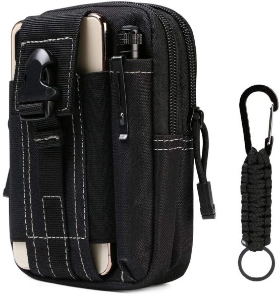 flintronic Tactical Waist Bags, Universal Outdoor Waist Pack| Molle EDC Pouch + Outdoor Hook | Utility Gadget Waist Bag with Cell Phone Holster for Sports, Hiking, Camping, Traveling (Black)