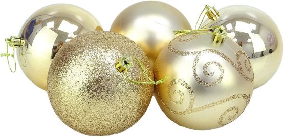 Christmas Concepts® Pack of 5-100mm Large Baubles - Shiny, Matte & Glitter Design - Christmas Decorations (Champagne)