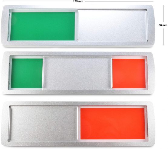 SynMe Large VACANT/OCCUPIED Sliding Sign - Neutral: Green/red colour - 175 mm x 50 mm 3M sticky surface on the rear - 4 magnets built into frame, securing the sliding unit - Office sign Germany (1)