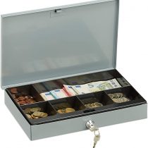 Relaxdays Lockable Cash Box with Coin Compartment, 2 Keys H x W x D: 5x30x20 cm, Grey