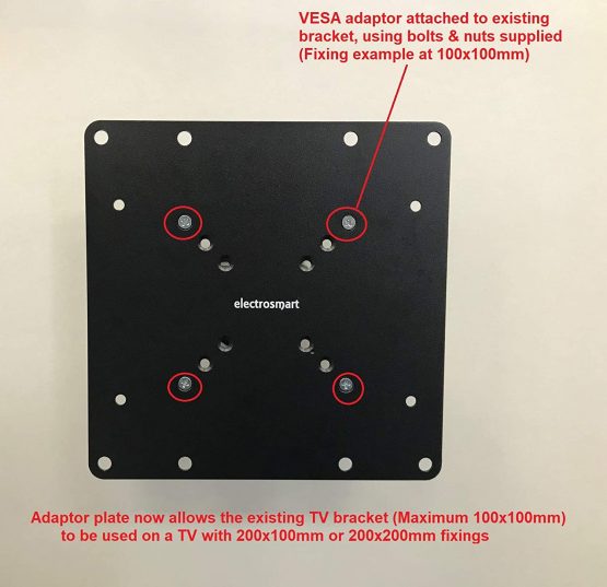 electrosmart 200 x 200 VESA Black Mount Adaptor Plate Convert TV Wall Bracket 50/75 / 100 mm - Image 4