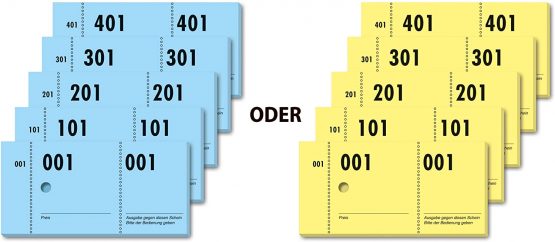 Sigel GN500 Wardrobe Number Blocks with Punched Holes 500 Bons Numbered 1-500 10.5 x 5 cm Single Yellow, Blue - Colour Choice not Possible. - Image 2
