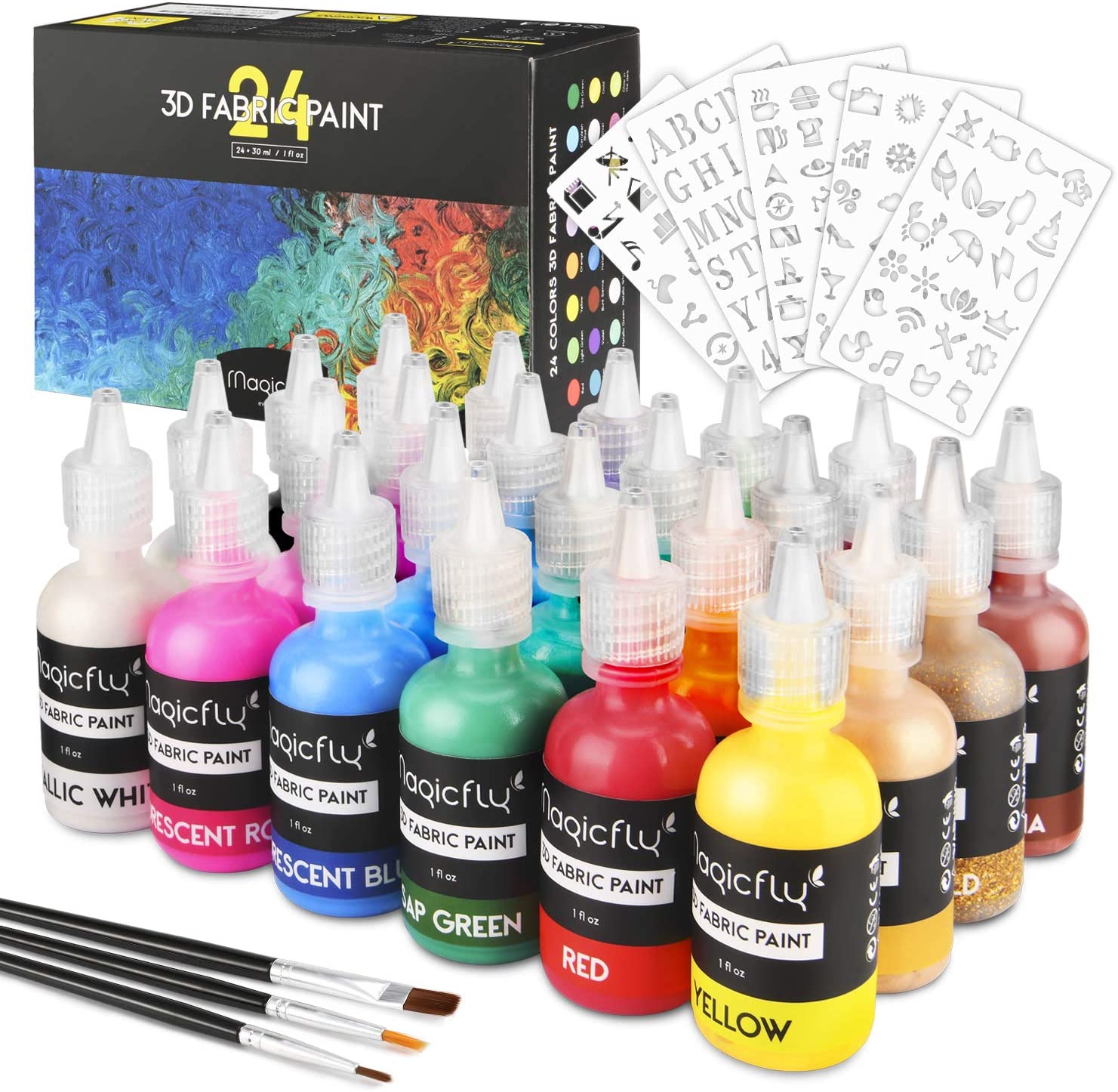 Magicfly 24 Colors 3D Fabric Paints Puffy Paints, Permanent Textile ...