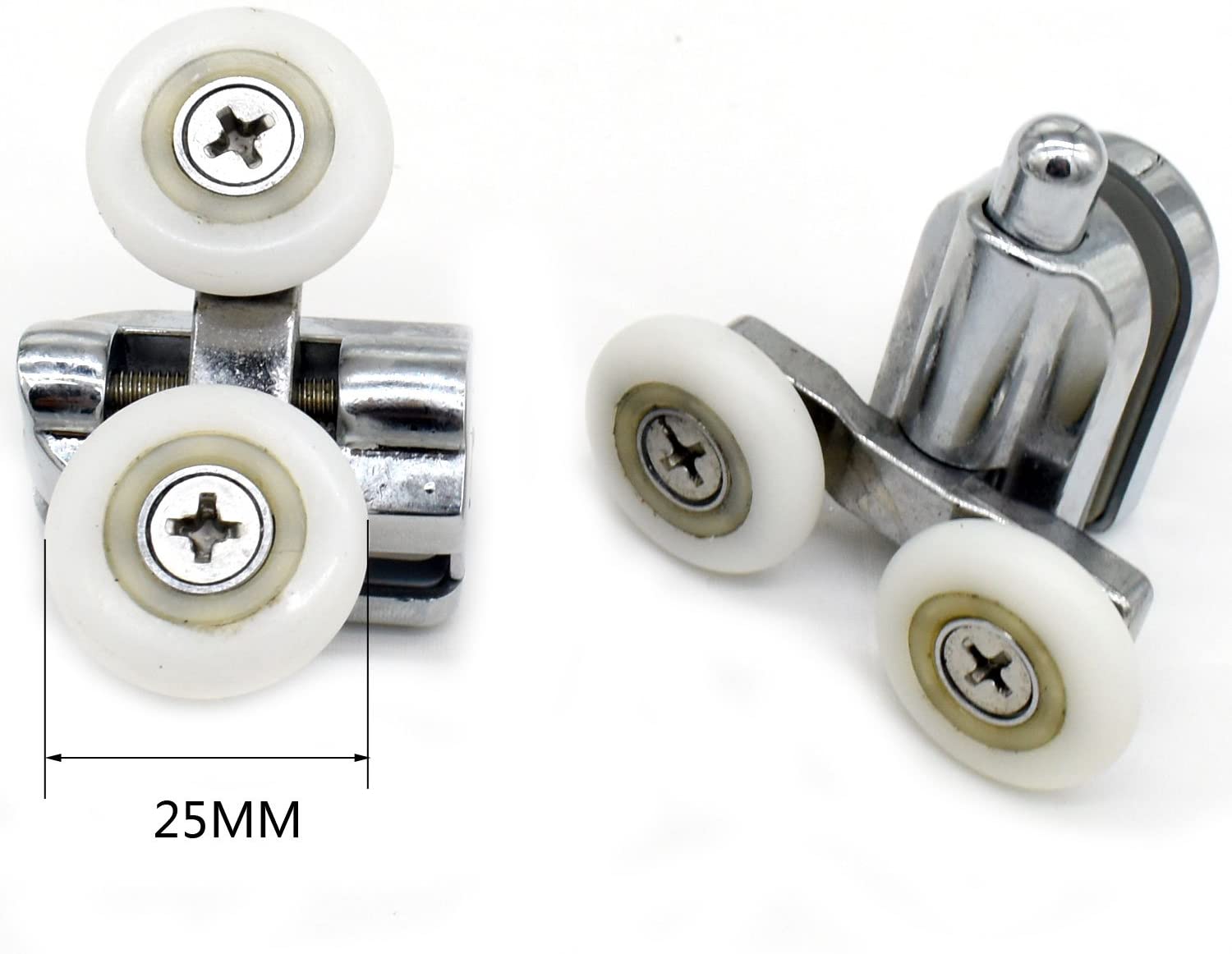 Shower Door Fixing Pulleys in Chrome - 2x Top & 2x Bottom - Fits Glass 4-6mm (25mm) - Image 2