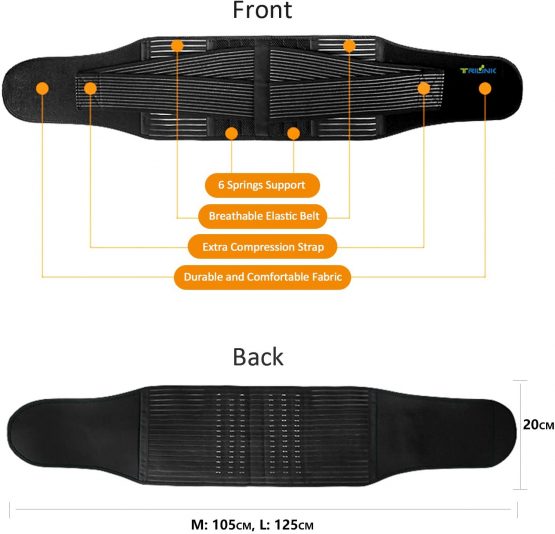 Low Back Support Belt - Lumbar Support Brace with Reinforcing Springs and Dual Adjustment Straps - Pain Relief and Injury Prevention (M/L - Waist 71cm to 121cm) - Image 4
