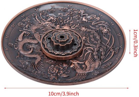 Akozon Incense Burner, Zinc Alloy Incense Stick Burner Holder Dragon Pattern Censer Plate for Bedroom Temple Office (Rotes Kupfer) - Image 4