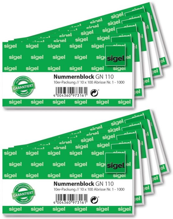 SIGEL GN110 Number Pad 1,000 Bons Numbered 1-1000 10.5 x 5 cm Colour Selection Not Possible