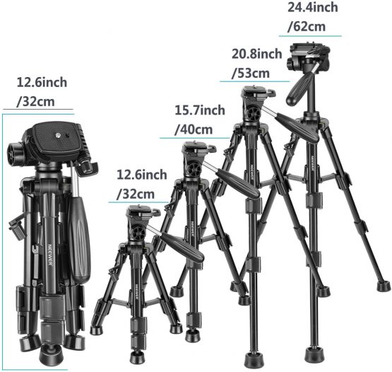 Neewer Mini Travel Tabletop Camera Tripod 24 inches/62cm, Lightweight and Portable Aluminum with 3-Way Swivel Pan Head for DSLR Camera,Smartphones,DV Video up to 5kg (T210) (Black) - Image 3