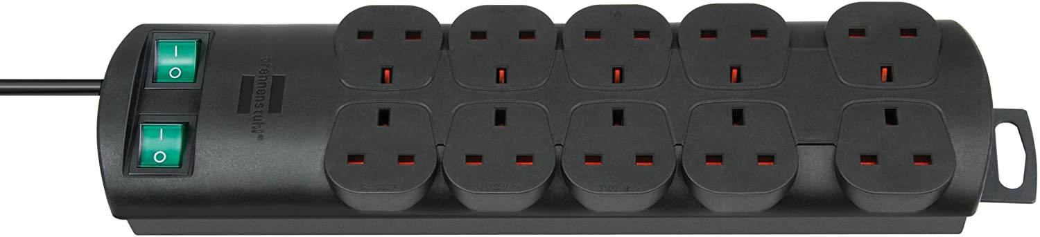 Brennenstuhl Primera-Line 10-way Extension Lead (Power strip with 2 switches for 5 sockets each and 2m cable) Black