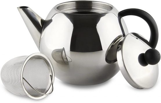 Café Ole Rondo ST-017X Stainless Steel Tea Pot Easy Pour Teapot with Infuser Basket 17oz 500ml, Black Bakelite Handle - Image 2