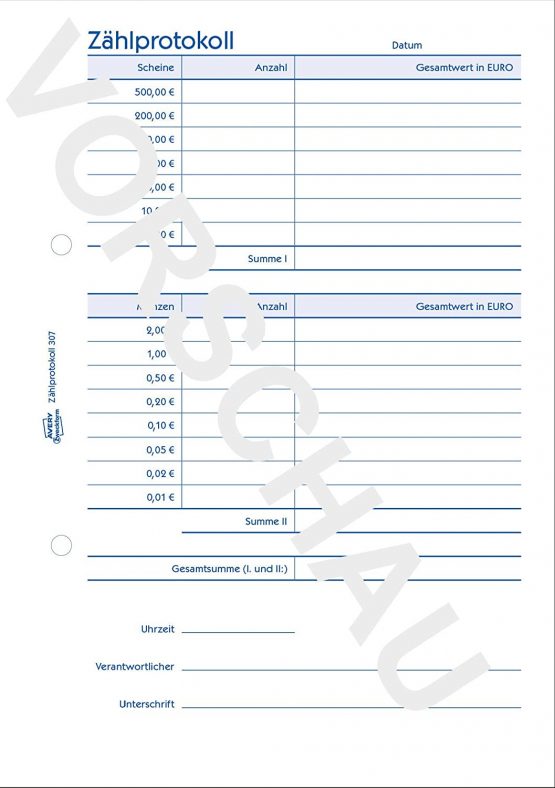 Avery Zweckform 307 Counting Protocol for Open Till Money (A5, 50 Sheets) White - Image 3