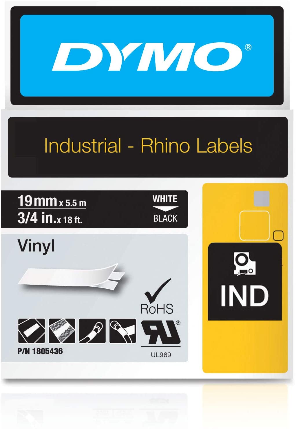DYMO Rhino Industrial Vinyl Labels, Black, 19 mm x 5.5 m