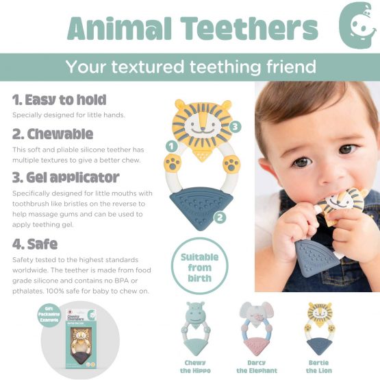 Cheeky Chompers Animal Teethers - Teething Toys for Babies - Adorable Teething Rings with Integrated Gel Applicator and Soft Silicone Design – Fun, Friendly and 100% Safe - Bertie The Lion - Image 4