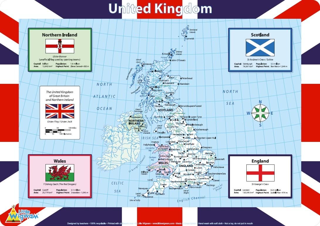 Little Wigwam United Kingdom UK Map Placemat Multicolour, 42 x 30 cm