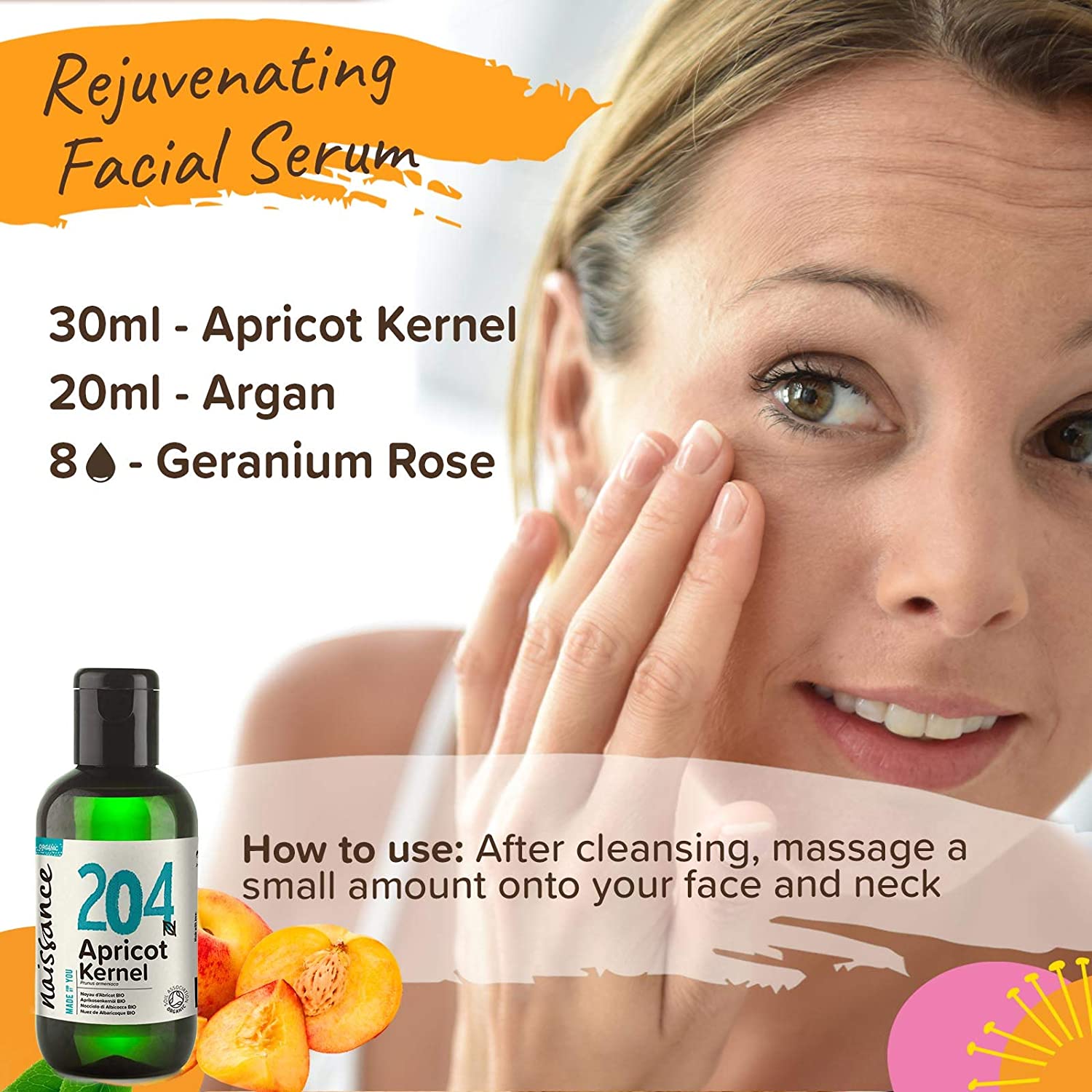 Naissance Organic Apricot Kernel Oil (No. 204), 100ml, Natural Moisturiser for Skin Face, Beard, Nails, Hair, Body, Scalp - Image 3