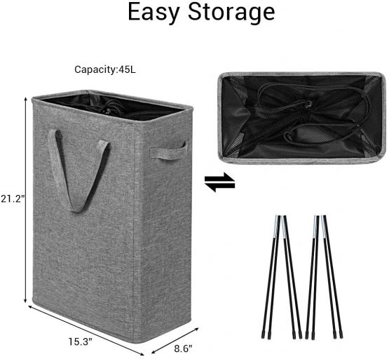 Chrislley Slim Laundry Basket Small Foldable Laundry Hamper Collapsible Washing basket Durable Laundry Bin with Handle(45L,Dark Grey) - Image 3