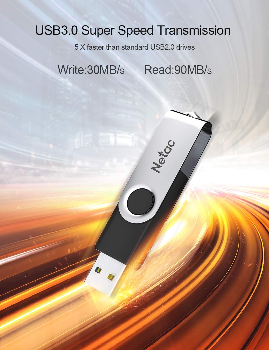 Netac 128GB USB 3.2 Flash Drive 128GB High Speed Swivel Design Memory Stick Up to 90MB/s Pen Drive Thumb Drive for Data Storage - Image 2