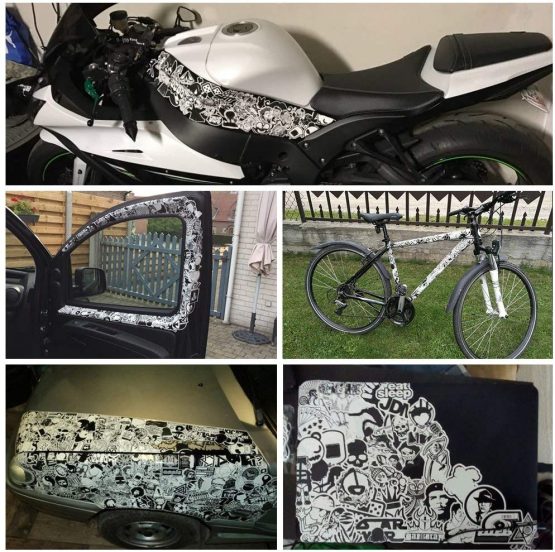 Stickers [240 pcs], Black White Graffiti Vinyl Stickers for Laptop Cars Motorcycle Bicycle Skateboard Luggage Bumpers Helmet Window Cellphone notebook Guitar Skateboard Snowboard Wall Decals…… - Image 4