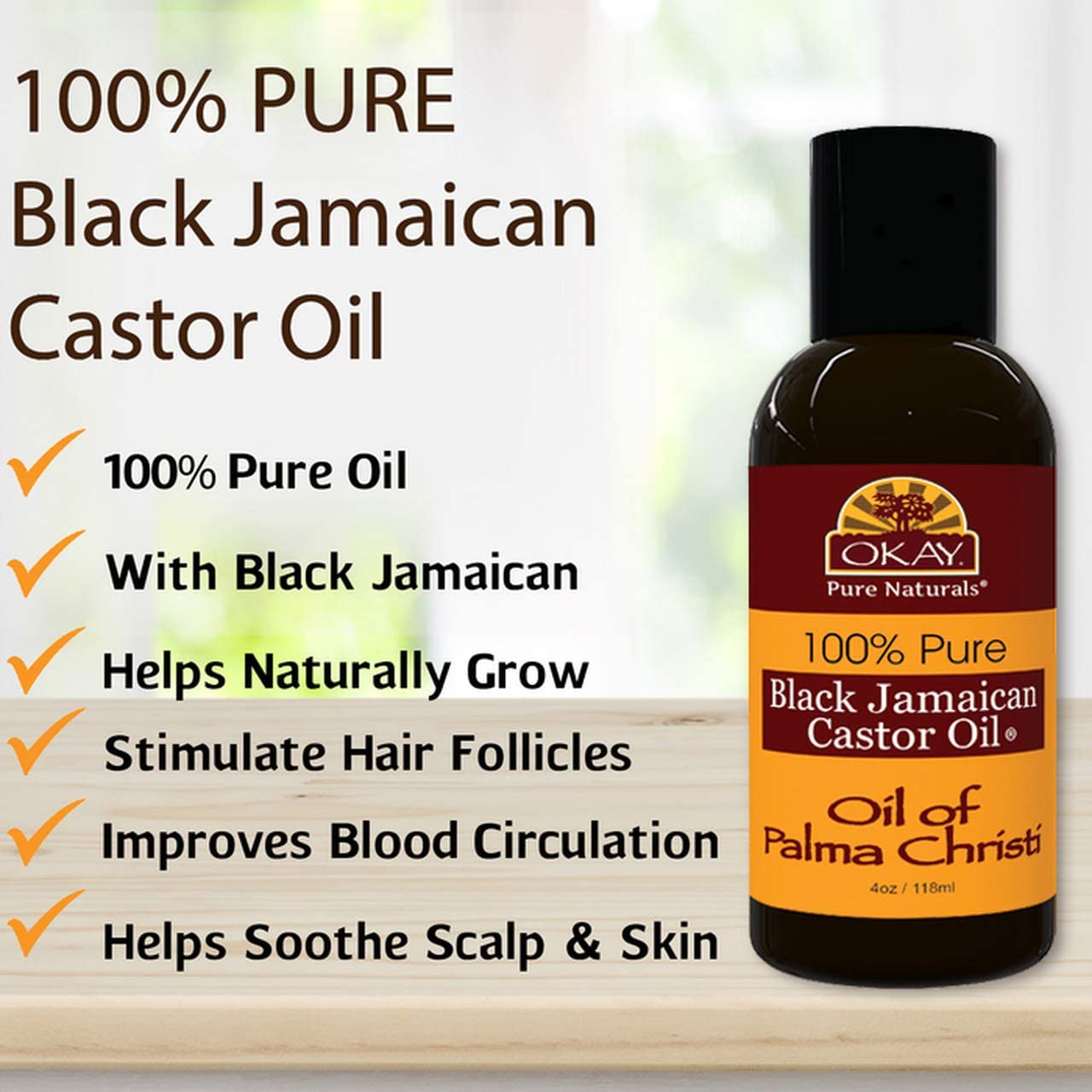 OKAY Pure Naturals Black Jamaican Castor Oil, 4 Ounce, 0.11 kg OKAY-COJB, No Color, 113.3 g (Pack of 1) - Image 3