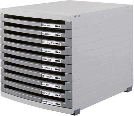 HAN 1510-0-19, CONTUR drawer set. Modern organisational system, expandable, premium quality for a highly professional organisation with 10 open drawers, light-grey-dark-grey