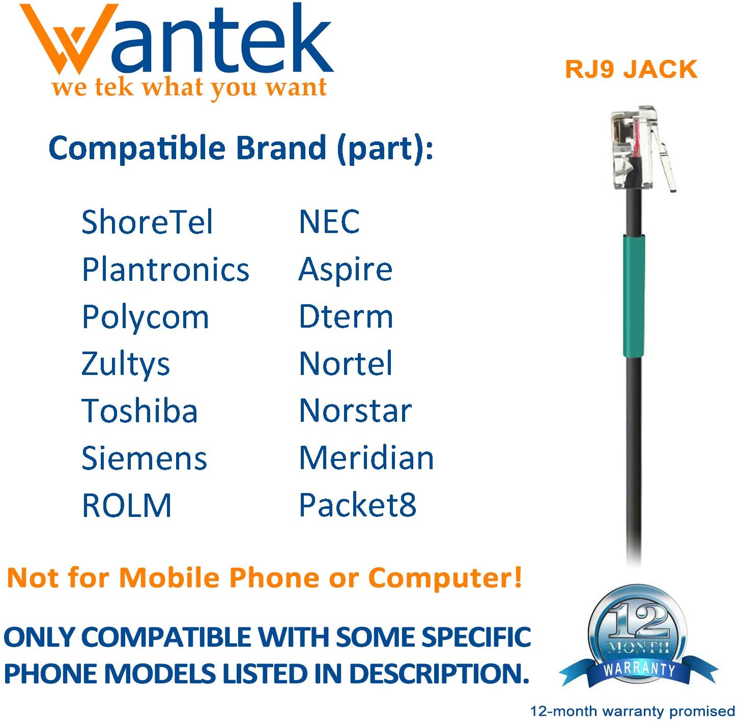 Wantek Wired Telephone Headsets with Noise Canceling Mic for AVAYA Aastra Allworx Adtran Alcatel Lucent AltiGen Comdial Digium Gigaset InterTel Mitel Plantroniccs MiVoice Landline Deskphones - Image 2