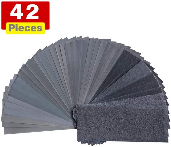 42 Pcs Assorted Grit Sandpaper 120 to 3000 Dry Wet Waterproof Sandpaper for Wood Furniture Finishing Metal Sanding Automotive Polishing,9 x 3.6 Inch